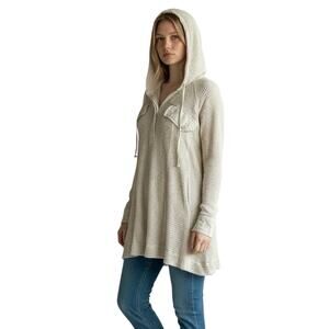 Free People Sandstone Waffle Knit Thermal Hooded Sweater - XS